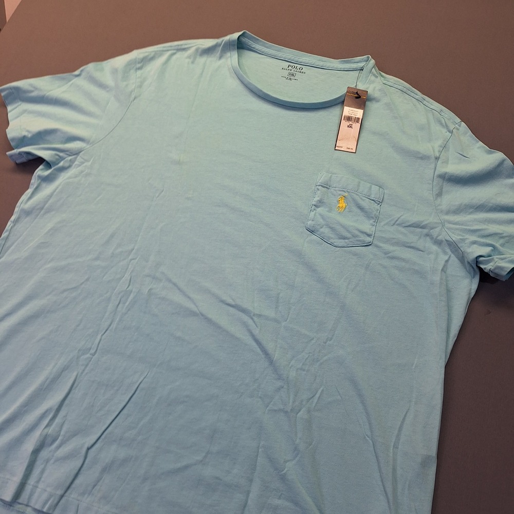 Polo Ralph Lauren Mens XXL Pocket T-Shirt True Aqua Blue Yellow Pony New